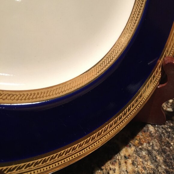 Vintage English CROWN DUCAL Cobalt and Gold Trim Dessert Plate # 1 - Picture 4 of 8